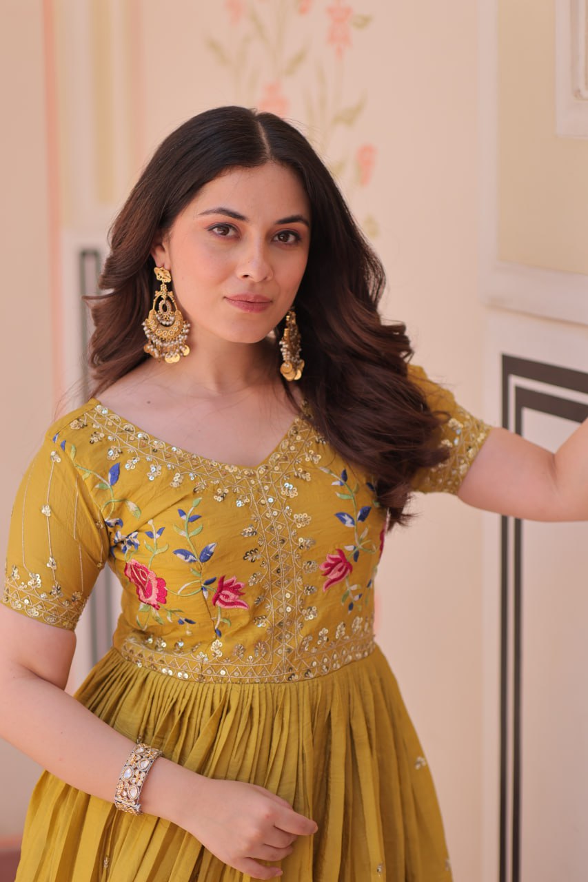 Gold Crush Embroidered Gown with Zari & Sequin Detailing