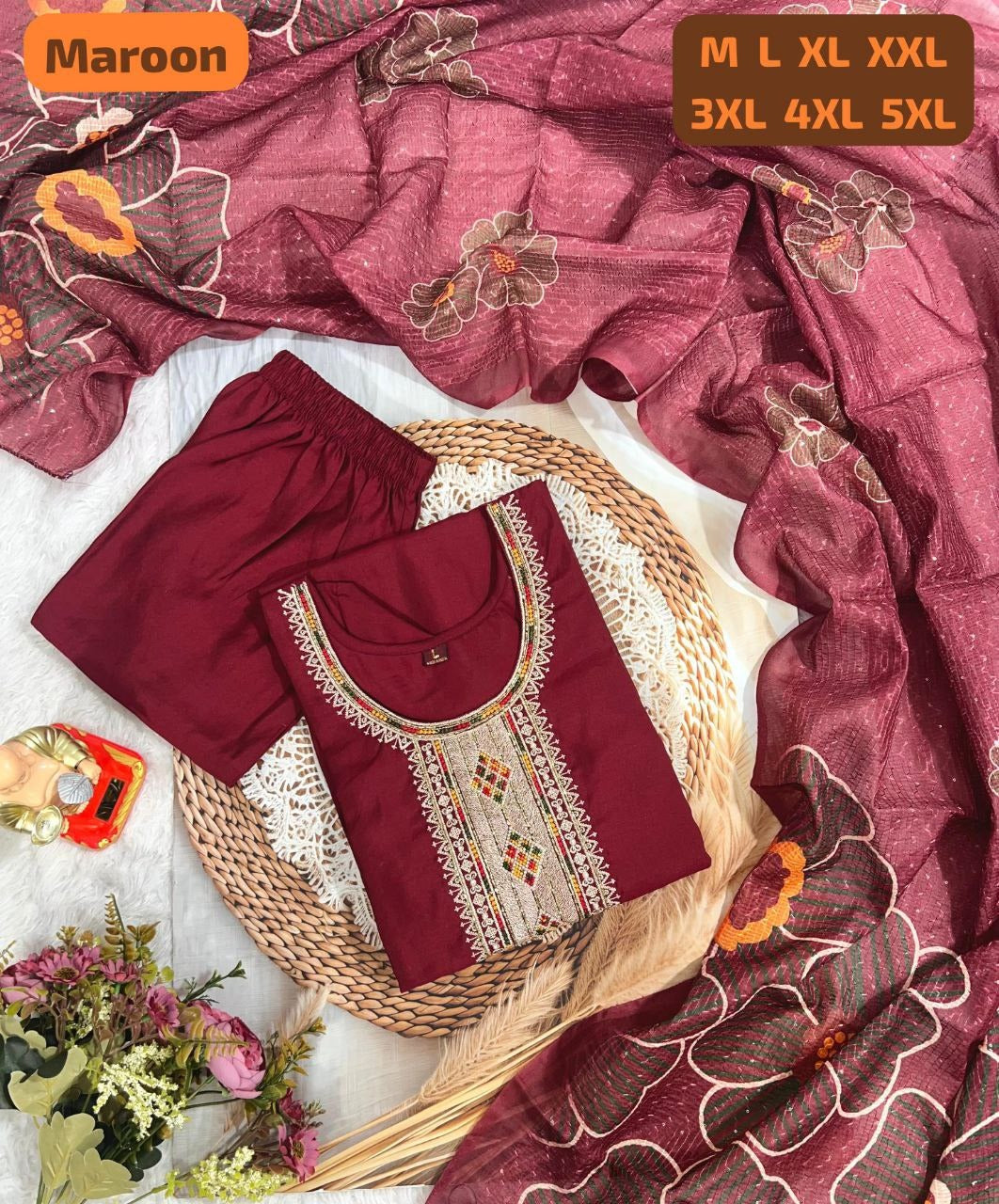 Premium Roman Suit Set with Chanderi Digital Print Dupatta