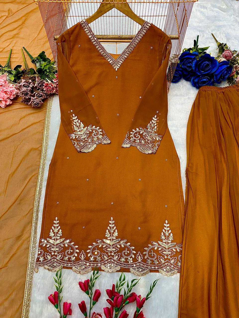 Heavy Fox Georgette Embroidered Suit Set with Dupatta