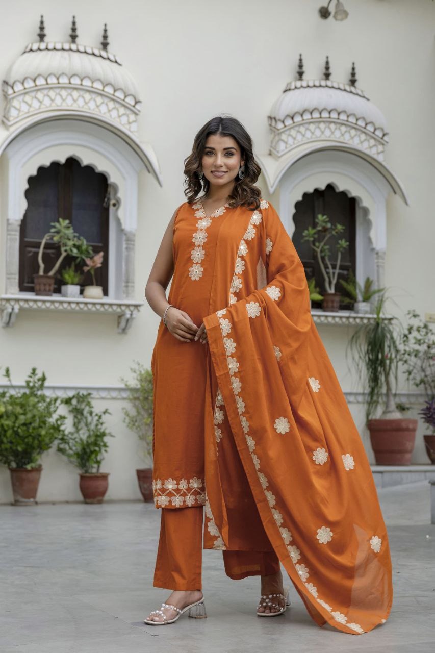 Premium Cotton Kurta Plazo Set with Mirror Work & Dupatta