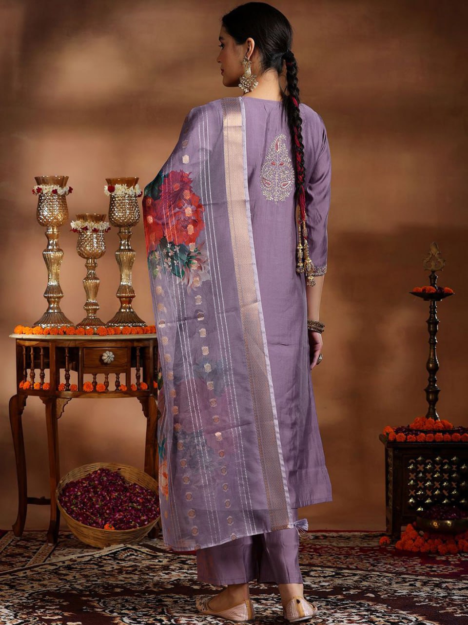 Viscose Kurti Pant Set with Organza Digital Print Dupatta