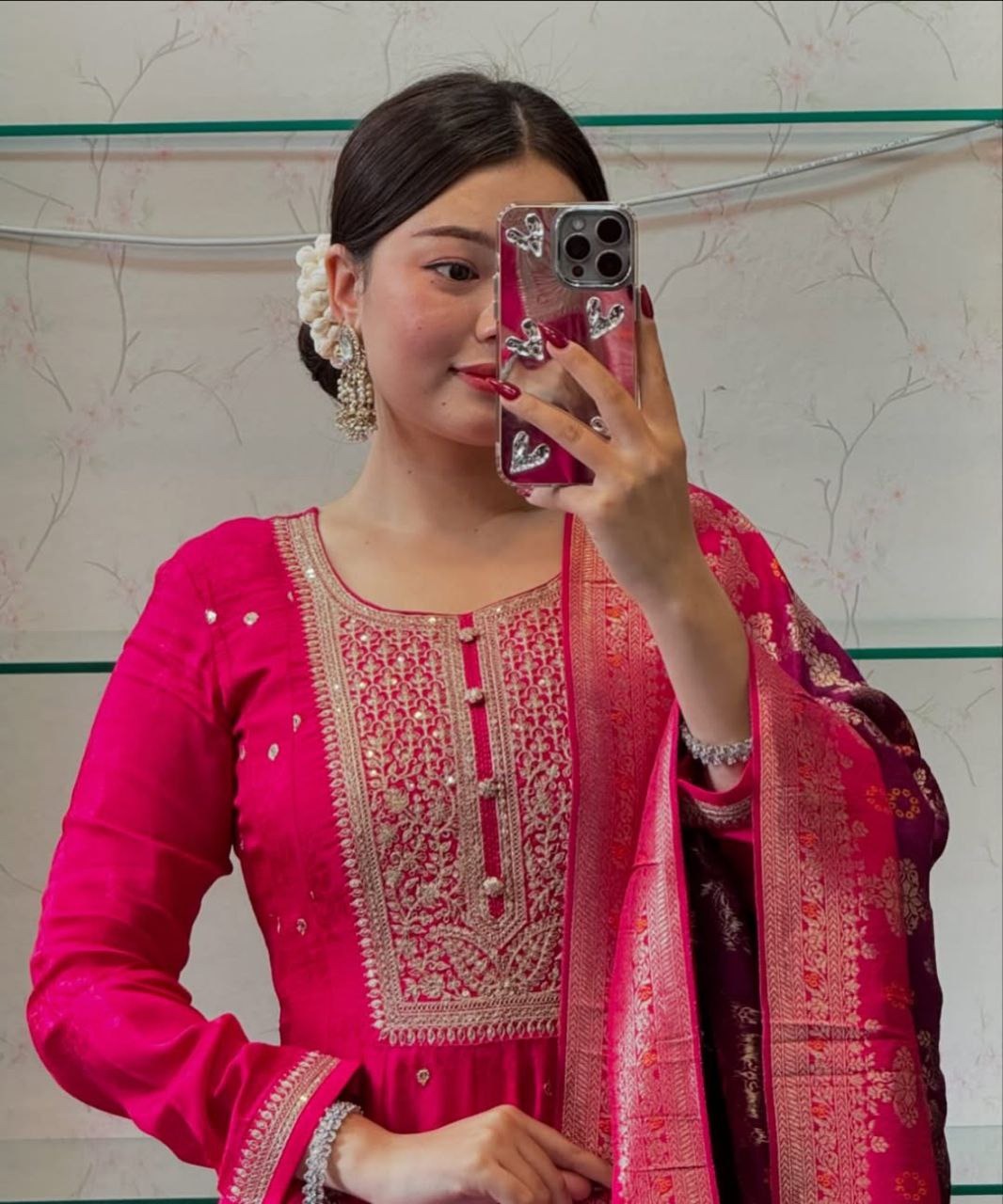 Elegant Banana Silk Anarkali Kurti Set with Banarasi Dupatta