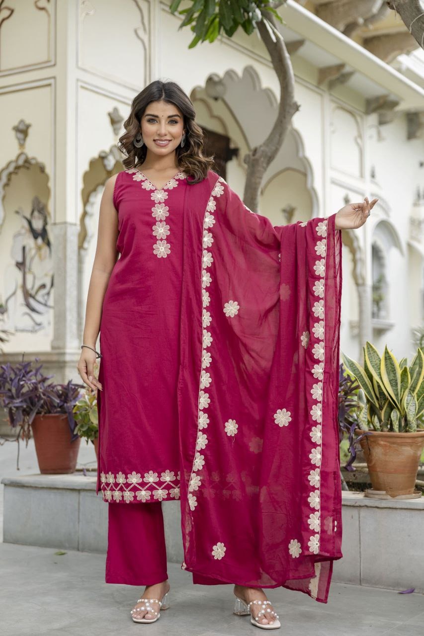 Premium Cotton Kurta Plazo Set with Mirror Work & Dupatta