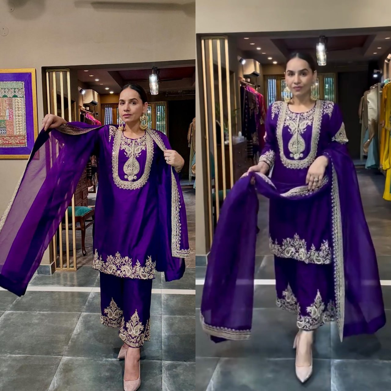 Elegant Chinon Sharara Set with Heavy Embroidery
