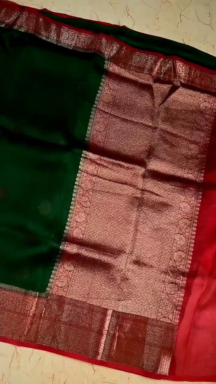 Ruby Green Silk Saree