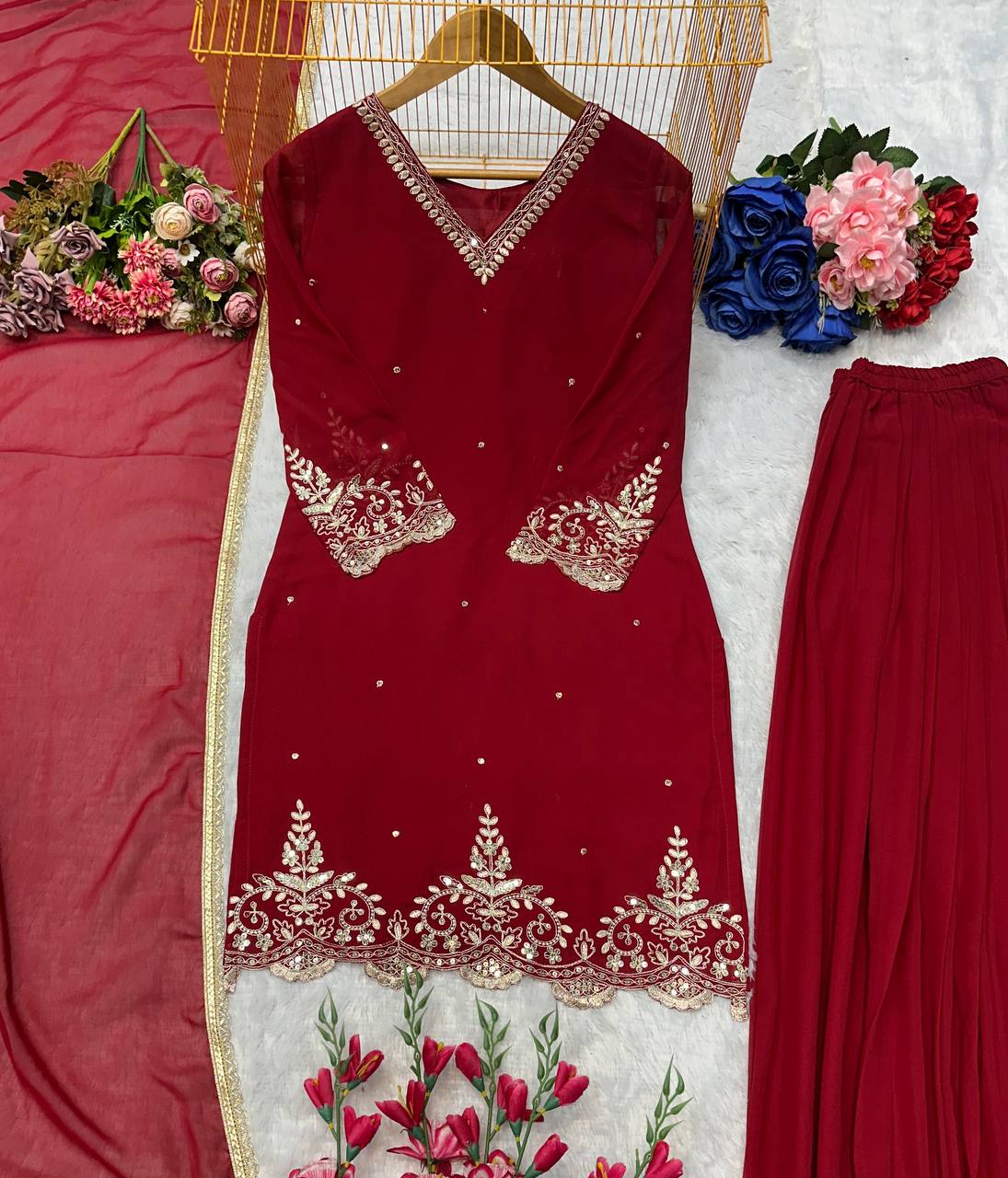 Heavy Fox Georgette Embroidered Suit Set with Dupatta