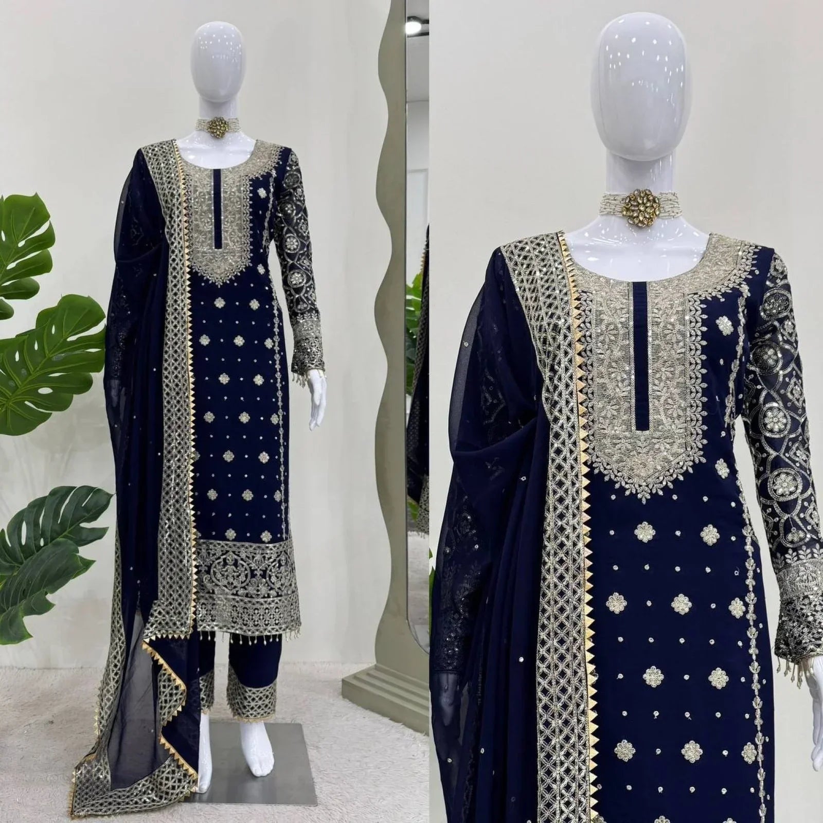 Perfect Teal Blue Color Readymade Suits With Thread And Sequin Work At Manufacturer Rate