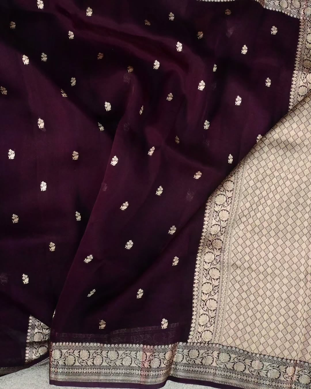 Midnight Bloom Silk Saree